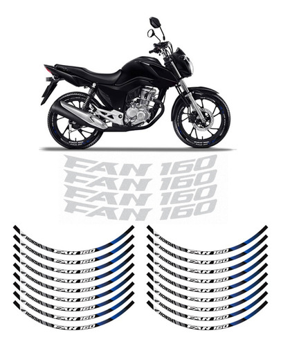 Adesivos Filete Moto Roda Honda Fan 160 2018/ Azul Refletivo